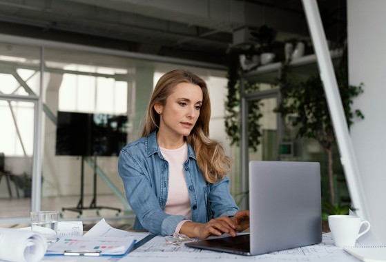Woman sitting at computer 